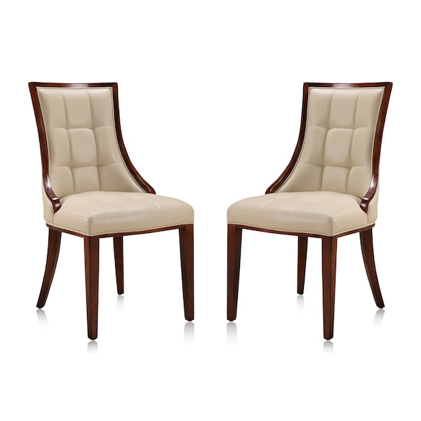 Manhattan Comfort Fifth Avenue Faux Leather Dining Chair (Set of Two) in Cream and Walnut DC008-CR - main